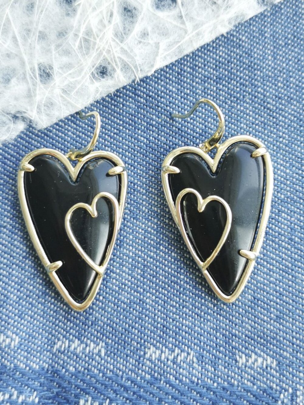 Alicia Bonnie Iris Black Heart Drop Earrings NEW